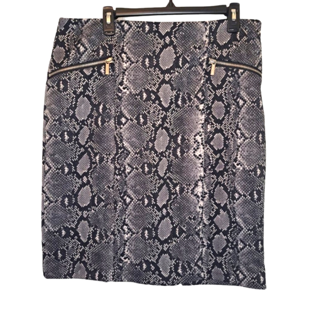 MICHAEL Michael Kors Gray Snakeskin Print Midi Skirt Plus Size 14W